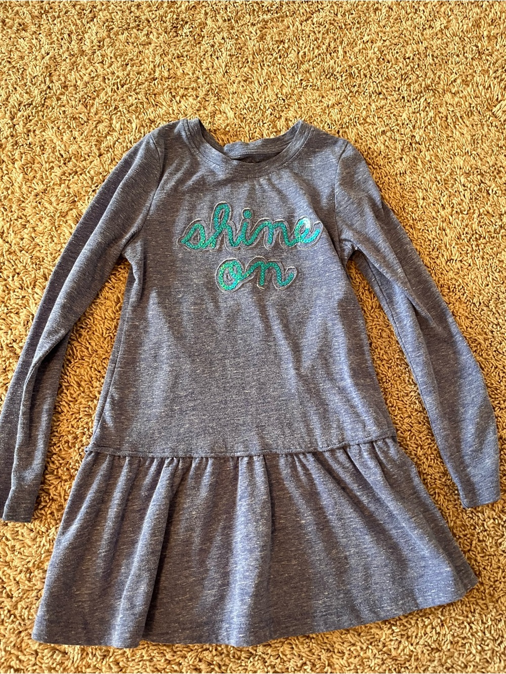 Blue/purple Long-Sleeve Knit Dress with Teal 'Shine On' Script
